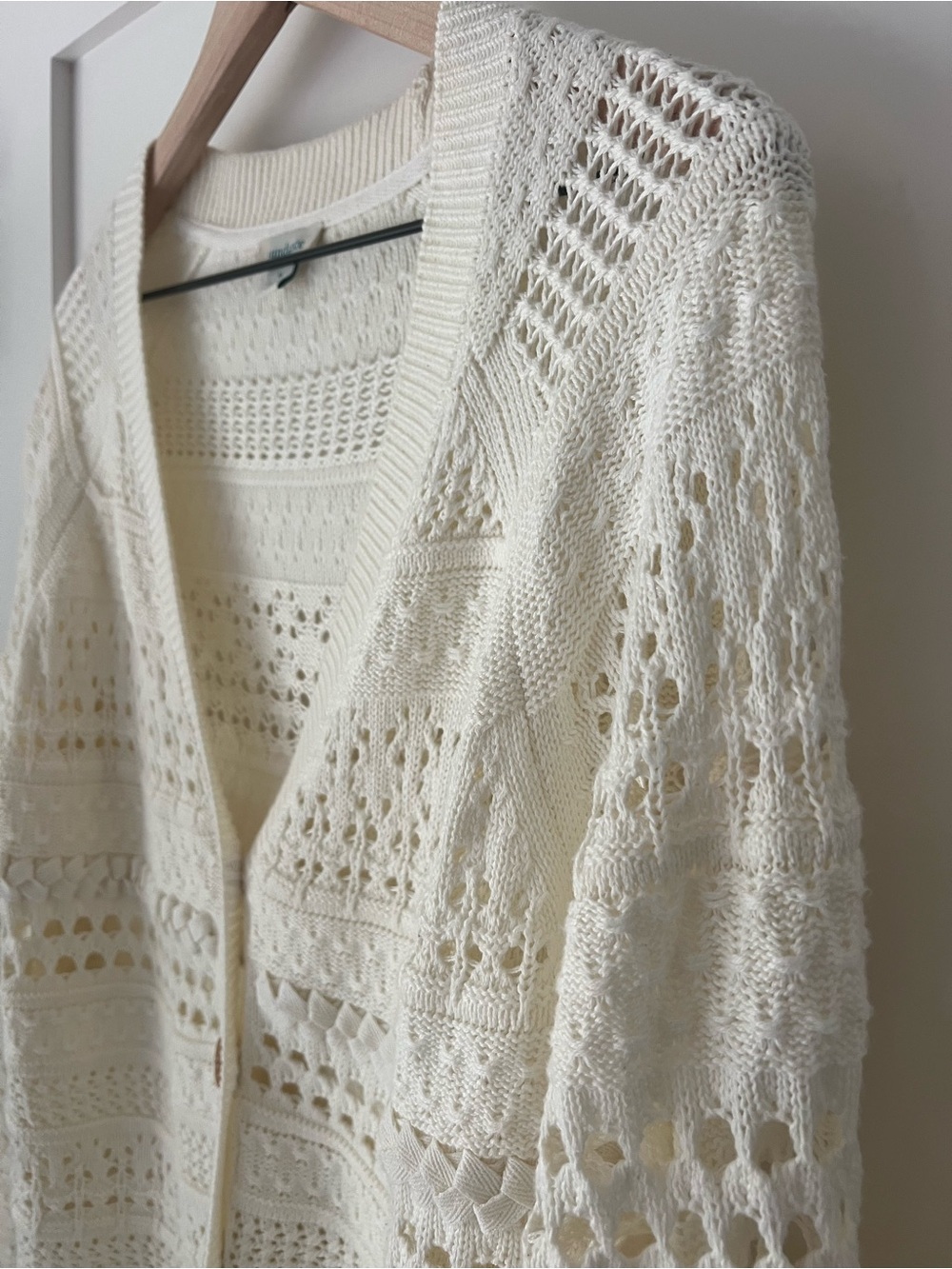 Sundance Travelers Cardigan Cream Open Knit Cotton Blend Sweater M - Picture 4 of 12